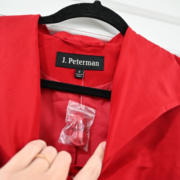 J. Petermen Size 2 Red Midi Button Down Belted 100% Silk Dress NWOT - Picture 3 of 8